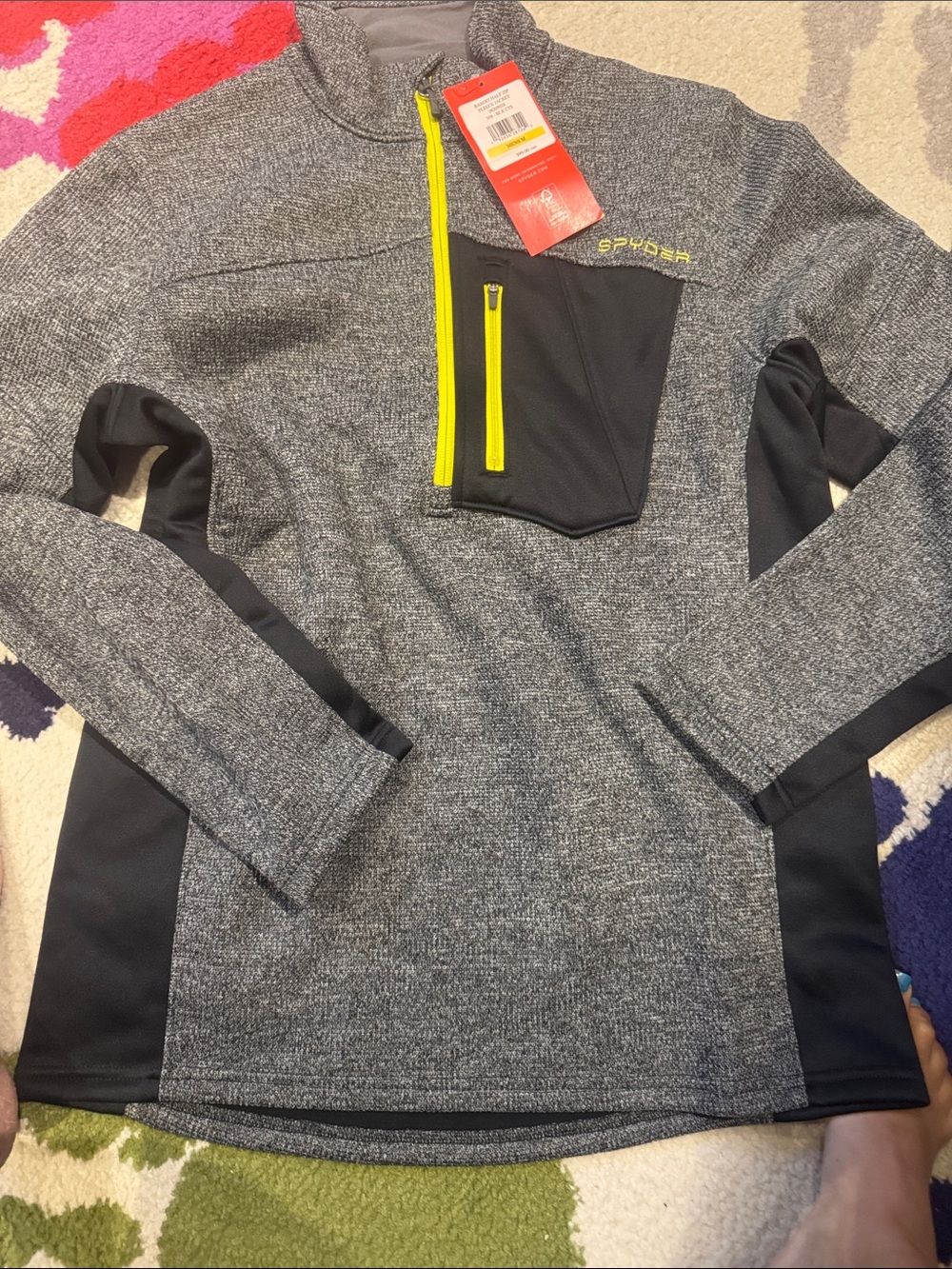 Spyder Men’s Heather Gray Performance Quarter-Zip with Yellow Zippers